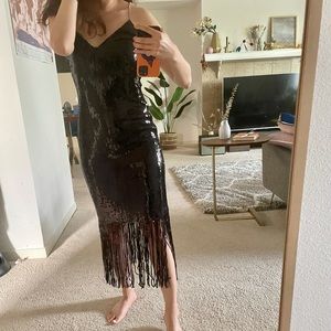 TopShop Maxi Midnight Dress Sparkling Tassels